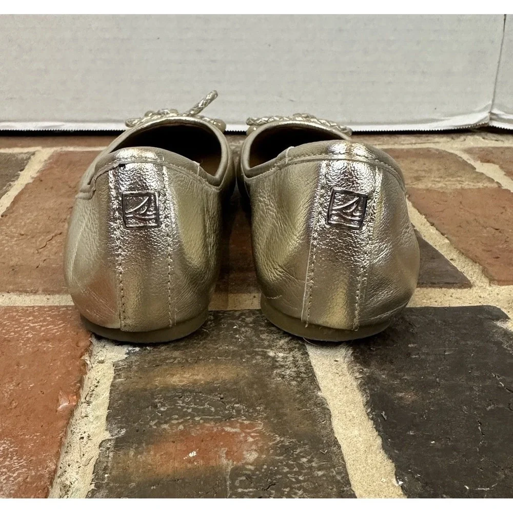 Sperry Maya Gold Metallic Leather‎ Weave Cushioned Ballet Flats Bow Women's 6.5